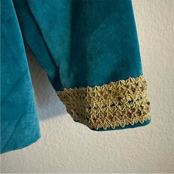 VTG JDS Collection Teal Suede Zip Jacket Gold Trim Women’s Size Small Elegant - Picture 8 of 13